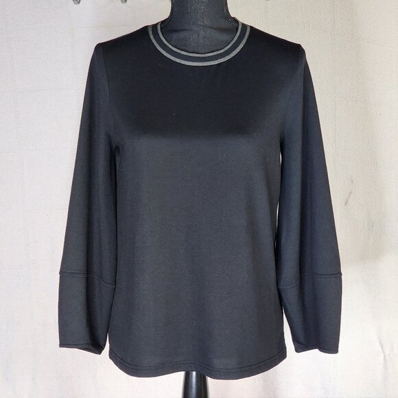 Banana Republic Black Grey Crew Neck 3/4 Sleeve Litwt Poly Rayon Span Top Size S - Picture 1 of 16